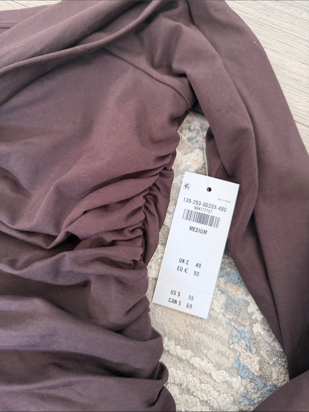 Abercrombie & Fitch Brown Ruched Off-Shoulder Long Sleeve Top with Center Clasp - Picture 2 of 5